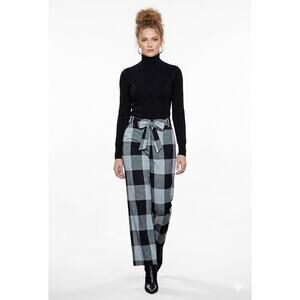 New WT Buffalo Plaid Wide-Leg Tie-Waist Pants Academia Workwear Preppy Sz large